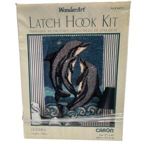 New WonderArt Caron Latch Hook Kit Dolphins 27 x 40 Wall Hanging Rug